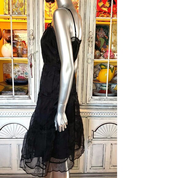 Vintage Betsey Johnson New York Sheer Black Embroidered Tiered Slip Dress 6 S - Picture 7 of 16